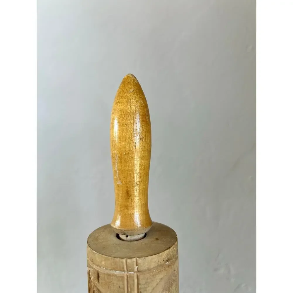 Vintage Carved Wood Springerle Rolling Pin | Farmhouse Baking Decor